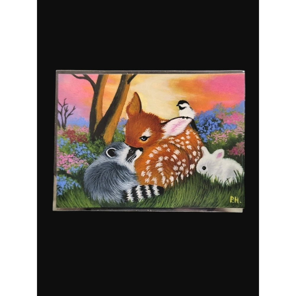 ACEO phyllis hartley O.E. Print racoons "cuddle buddies" 2016 signed